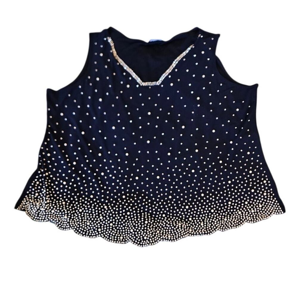 MSK Women Rhinestone Embellished Sleeveless Blouse – Dark Blue – XL (Estimated)